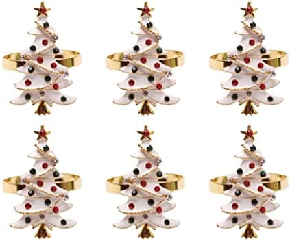 Dxmrwj 6pcscute עץ חג המולד עמיד מפית טבעת מפית מתכת יפה מחזיק מפית לקישוט הבית (צבע: A, גודל