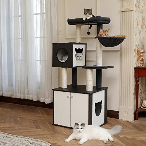 עץ חתול רב -מפלסי עם מיטת חתול מארז קופסאות מלטה ומגרש פוסט - ריהוט לחתולים למנוחה ומסתור