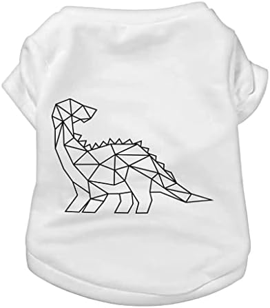 חולצת טריקו לדינוזאור גיאומטרית - חולצת כלבים דינו - בגדי כלבים גרפיים - לבן, L