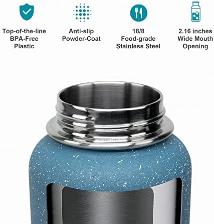 בוזיו ואקום מבודד נירוסטה בקבוק מים 64oz עם 40oz מבודד שלוש כובעים בקבוק מים, בקבוק מים קיר כפול ללא BPA עם
