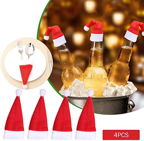 יין תיק 4 חתיכות מיני חג המולד כובעי חג המולד סכום כלי שולחן מחזיקי מיני סנטה כובעי עבור כלי כסף מחזיקי סוכריות