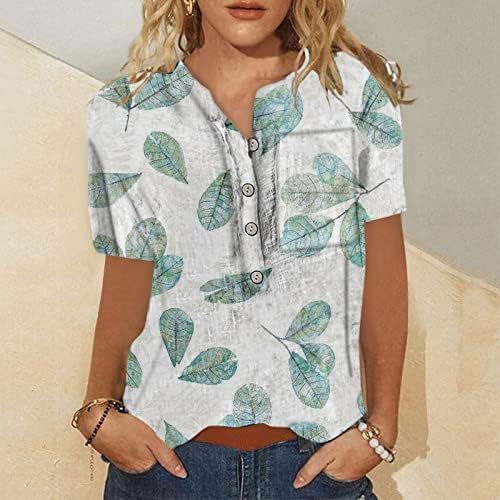 קיץ חולצה מזדמן לנשים פרחוני הדפסת כפתור הנלי חולצות קצר שרוול חולצות טוניקת חולצות עם כיס