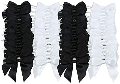 לייטוס טוויסט קשתות עניבה 100 מארז 50 קשתות לבנות ו -50 קשתות שחורות לשקיות פינוק או גלישת כל אחד