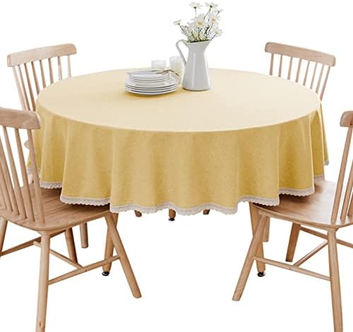 פברני עגול מפת שולחן עם תחרה ציצית עמיד למים לניגוב שולחן כיסוי עבור אוכל מטבח מזנון מסיבת שולחן קישוט, צהוב 70