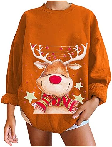 סוודר חג המולד לשרוולים ארוכים של נשים חולצות טריקו מזדמנים צמרות חג המולד הדפס נשות אופנה חולצות