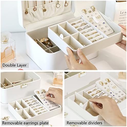 מארגן קופסאות תכשיטים של Kamier לנשים, 2 תיבות מארגני תכשיטים שכבות לעגילים צמידים טבעות שרשראות, עור