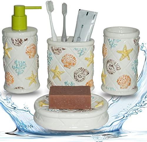 אביזרי אמבטיה של CAA קבעו 4 חתיכות מסלול סבון קרמיקה מברשת שיניים מחזיק כוס ומנה סבון קישוט ביתי סט משטח