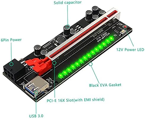 חדש ver12 Pro PCIE Riser 1X עד 16X סיומת גרפית עם 3528 LED פלאש צבעוני עבור כרטיס מתאם Riser Riser Powered