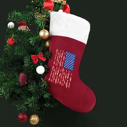 דגל אמריקאי דייג לחג המולד גרבי גרביים עם אח קטיפה תלויים לעיצוב בית עץ חג המולד