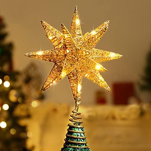 טופר עץ כוכב חג המולד של Lewondr, כוכב גיאומטרי תלת מימדי מונע סוללה כוכב צמרת צמרת דקורטיבי עם חרוזי