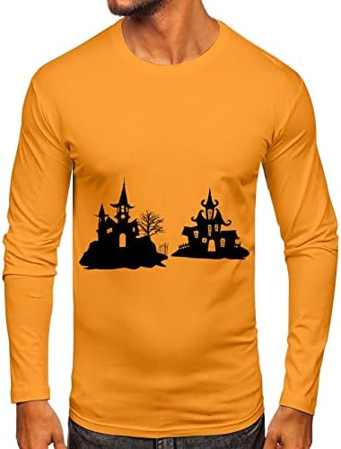 חולצות טריקו של Zddo Halloween Mens, מסיבה מזדמנת הדפס בית רדוף שרוול ארוך שרוול ארוך מצחיק גרפיקה