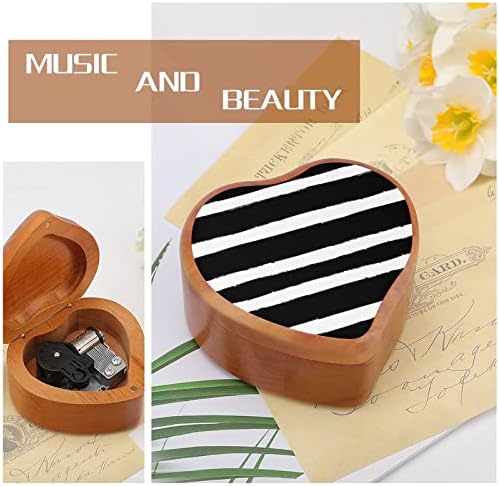 פסי צבע שחור קופסת מוסיקה מעץ צורת לב קופסת מוזיקה וינטג 'שעון עץ מתנות קופסאות מוזיקליות