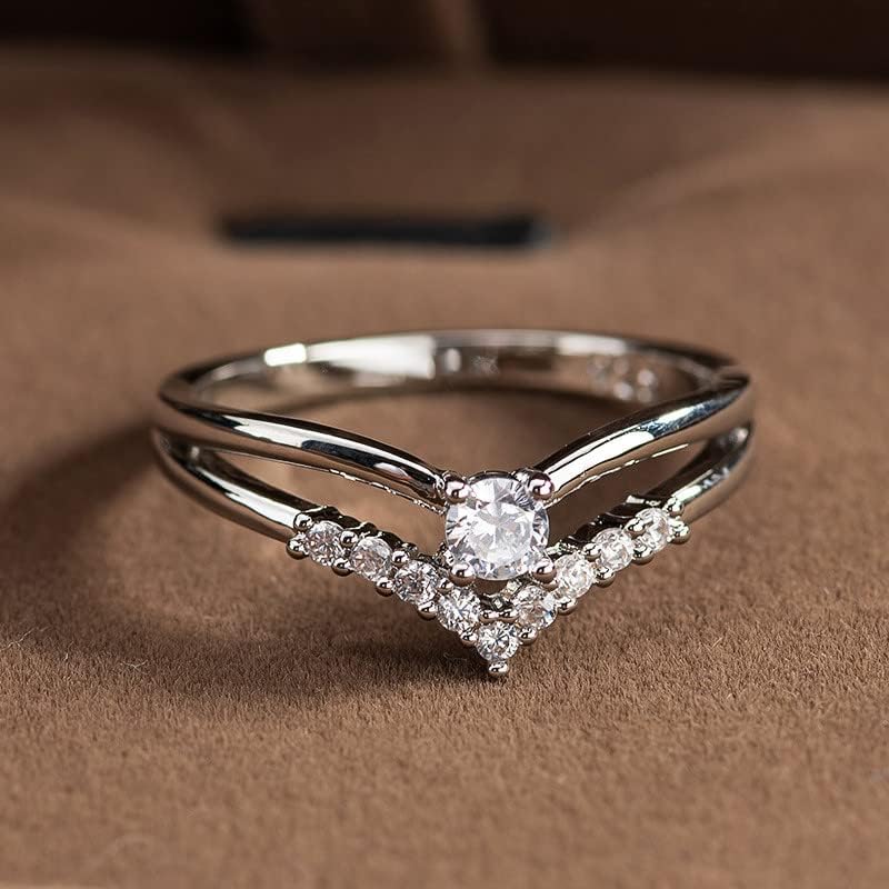 חבילות טבעות קריאייטיב V בצורת ריינסטון נוצצת טבעת לב תכשיטים טבעת זירקון