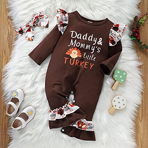 MUASAALUXI יילוד תינוקות תינוקות חג ההודיה תלבושות טורקיה שרוול ארוך רומפר פרוס סרבל סרבל מתרחב 0-12M