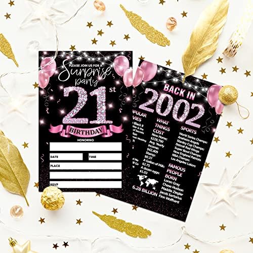 כרטיס הזמנה למסיבת יום הולדת 21 - זהב ורד מזמין עם חזרה בשנת 2002 הדפסת פוסטר על הזמינות מילוי דו צדדי אחורי