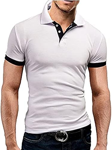 וונקומג1 תערובת כותנה לגברים חולצת פולו צווארון ניגודיות, צבע רגיל מזדמן בכושר דק פעיל שרוול