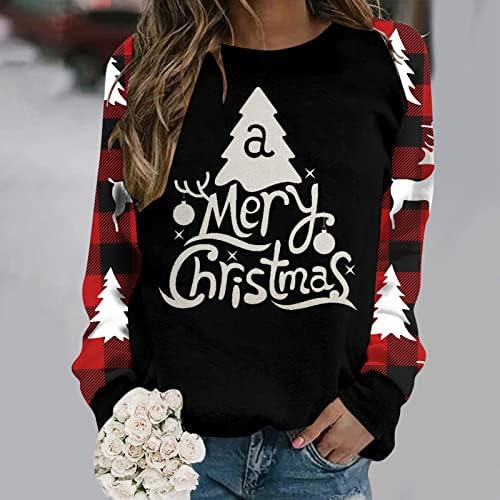 נשים מקרית ארוך שרוול חולצות חג המולד הדפסת עגול צוואר בכושר רזה סוודר חורף חולצות אופנה סוודרים