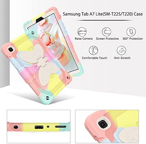 Duedue Samsung Galaxy Tab A7 Lite 8.7 אינץ 'כנפי פרפר קיקסטנד כבד חובה אטום הלם חמוד חמוד מקרי טבליות מגן