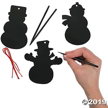 כיף אקספרס צבע קסם מגרד קישוטי איש שלג לילדים - עושה 24, כולל 12 מגרדים - מלאכת חג מולד וחורף לגיל הרך, גננת