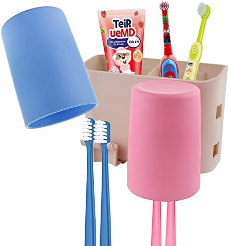 מחזיק מברשת שיניים עם 2 כוסות ילדים מברשת שיניים חשמלית הרכבה על משחת שיניים סט אחסון למארגן אמבטיה