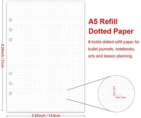 A5 מילוי נייר מנוקד עבור A5 מתכנן פילופקס/קלסרים/מארגן, אגרוף 6 חורים, 100 גיליונות/200 עמודים נייר