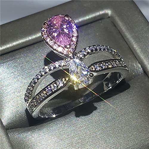 2023 מעודן ורוד יהלומי זירקון טבעת סט לנשים אירוסין טבעת תכשיטי מתנות אקריליק טבעות גודל 8