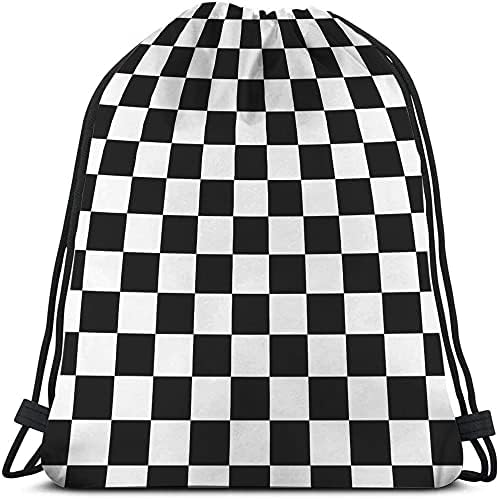 Beabes Checkerboard Rarkstring תיקי תרמיל תיק תרמיל גיאומטרי משובץ דפוס משובץ שחור רכב לבן מרוץ ספורט לוח