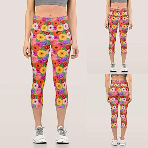 אידיאולוגיה יוגה מכנסיים בינוני עבור יוגה פרחוני צבעוני חותלות קצוץ הדפסת ריצה נשים מכנסיים יוגה