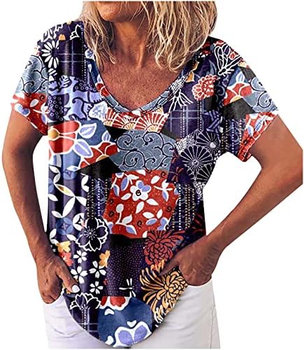 נשים טי סתיו קיץ בגדי אופנה קצר שרוול צווארון כותנה גרפי טרקלין למעלה חולצה לנשים ג '5 ג' 5