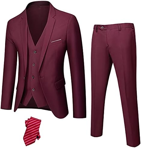 חליפת חליפה דקה 3 חתיכות של גברים, כפתור, מכנסי אפוד מוצקים של כפתור מוצקים עם עניבה