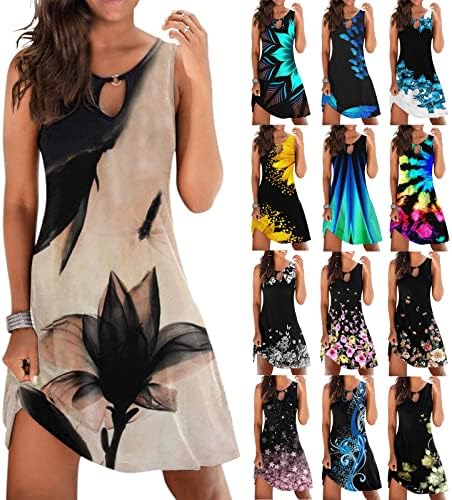 שמלות קיץ של ג'יאלוו לנשים צוואר חור מפתח בוהו הדפס פרחוני שמלת שינה מזדמנת חלולה חוצה שמלת מיני