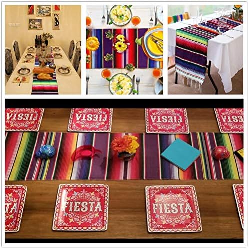 12 חבילות שמיכה מקסיקנית רץ לשולחן סראפ צבעוני פסים שוליים כותנה רץ לשולחן למסיבת יום הולדת מקסיקנית קישוטי חג