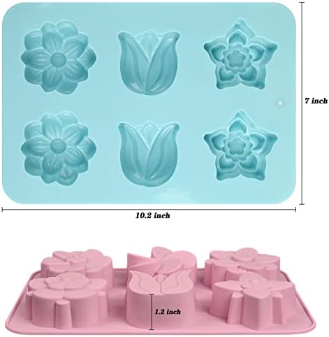 סאקולה 6-חלל פרח סבון תבניות סיליקון, 2 חבילה צבעוני שונה פרח צורות סיליקון תבניות סבון, קרם בר,
