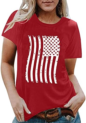 4 ביולי חולצות חולצות לנשים שרוול קצר חולצת טי עם צווארון פסים דגל אמריקאי עניבה-צבע חולצה פטריוטית