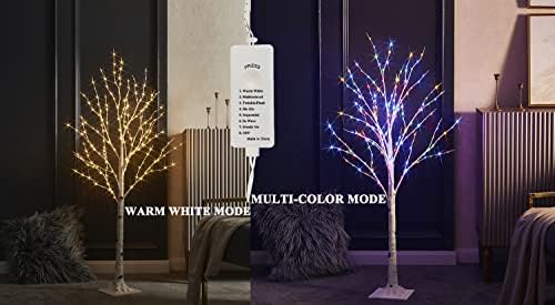 Litbloom Litled Lighted Twig עץ עץ ליבנה עם 8 פונקציות 4ft 200 נורות LED לבנות ורב צבעי חמים לחדר שינה