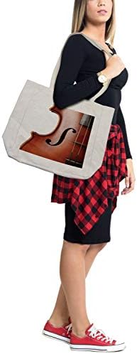 תיק קניות צ'לו של Ambesonne, צילום מאקרו של ציוד תזמורת מכשירים למוזיקה קלאסית, תיק לשימוש חוזר וידידותי