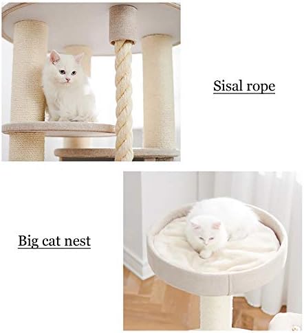 חתול עץ, חתול מגדל עם מגרד הודעות, רב-רמת חתול דירה עם 2 חתול תיק סיסל שוט חבל, 65 סנטימטרים גבוה חתול