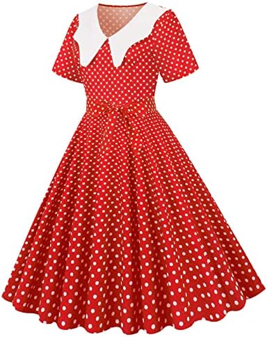 שנות ה -50 גרב הופ שמלות לנשים 2023 בציר צווארון צוואר קצר שרוול שמלת מנוקדת עניבת מותניים אונליין שמלות