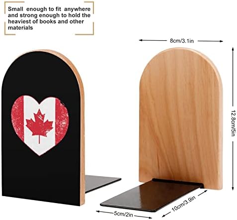 קנדה לב רטרו דגל עץ ספר מסתיים דקורטיבי ללא החלקה תומכי ספרים שולחן מדף מחזיק עבור כבד ספרים סרטים