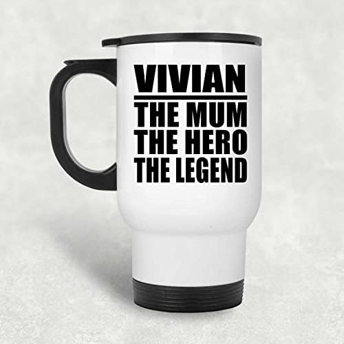 מעצב את Vivian האמא הגיבור האגדה, ספל נסיעות לבן 14oz כוס מבודד מפלדת אל חלד, מתנות ליום הולדת יום