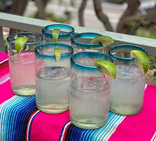 כוסות שתייה מקסיקניות מנופחות ביד-סט של 6 כוסות עם חישוקי אקווה
