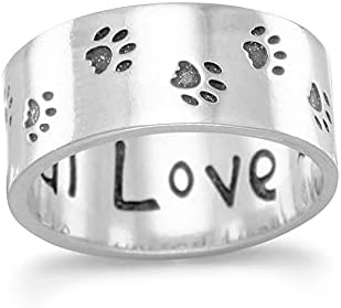 מחמצן 925 סטרלינג כסף כלב חתול PET PAW טבעת הדפסה 7 ממ פס יש הדפסי כפות סביב מתנות תכשיטים להקה