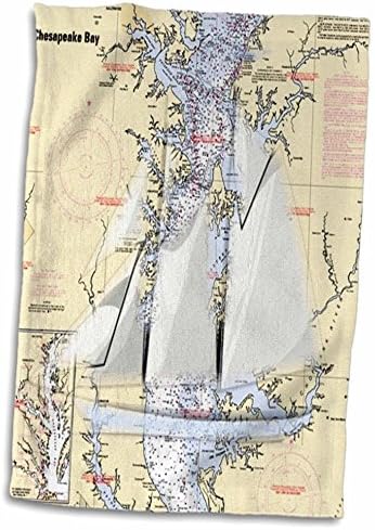 הדפס ורד תלת מימדי של תרשים עם סירת מפרש ומגבת Chesapeake Bay TWL_204864_1, 15 x 22