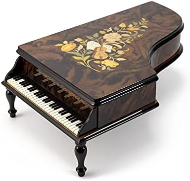 מוסיקה מוסיקה מעץ בעבודת יד ושיבוץ פרחוני 36 קופסת תכשיטים לפסנתר פסנתר - Serenade & Minuet