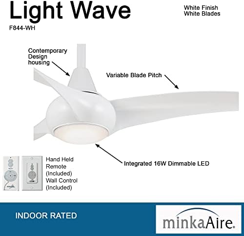 Minka-Aire F844-WHL גל אור 52 מאוורר תקרה, לבן עם בקרת קיר מרחוק וקיר נוסף