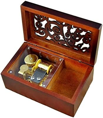Fnly עתיק עתיק קופסה מוזיקלית מעץ, קופסה מוזיקלית של סיפור אהבה, עם תנועה צופעת זהב פנימה, מלבן