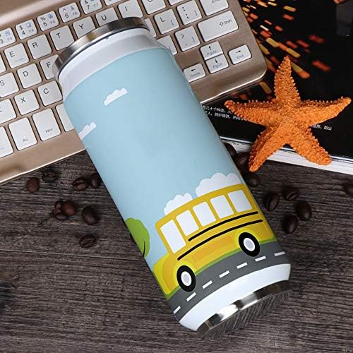 10oz כוס נירוסטה כוס עם מכסה וקיר קש-דובל ספל נסיעות מבודד מבודד, כביש כביש Cartoon Cloud School Bus