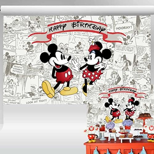 קלאסי מיקי ומיני רקע בציר קומיקס רקע יום הולדת ספקי צד רטרו אדום עכבר באנר עבור עוגת שולחן 5 * 3 רגל 51