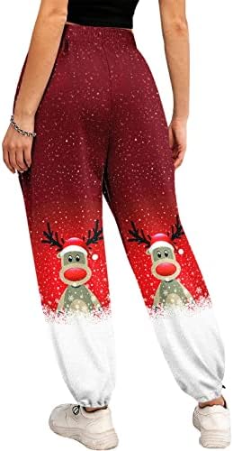 2022 מכנסי טרנינג לנשים טרנדיות מותניים אלסטיים נוחיות רגילות מכנסי מטען רחבים חג המולד