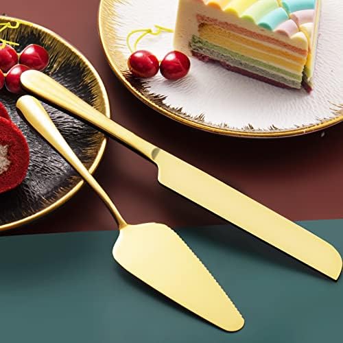 ערכת חיתוך עוגת זהב 2 PC לחתונה- סכין עוגת נירוסטה ומערכת שרתים, כוללים שרת עוגות עוגות וחותך עוגות לחתונה,